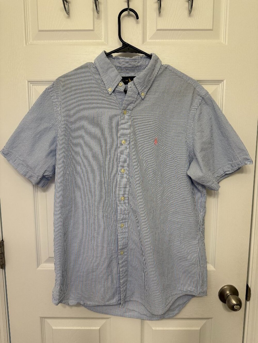 Polo Ralph Lauren Short-Sleeve Striped Seersucker Button-down Shirt Mens Large